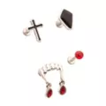 Multi-Pack CZ Red and Black Fangs Cross Cartilage Earrings 4 Pack - 18 Gauge at Spencer's