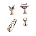 Multi-Pack CZ Purple Heart Butterfly Cartilage Earrings 4 Pack - 18 Gauge at Spencer's