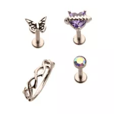 Multi-Pack CZ Purple Heart Butterfly Cartilage Earrings 4 Pack - 18 Gauge at Spencer's