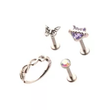 Multi-Pack CZ Purple Heart Butterfly Cartilage Earrings 4 Pack - 18 Gauge at Spencer's