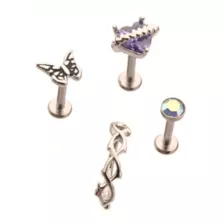 Multi-Pack CZ Purple Heart Butterfly Cartilage Earrings 4 Pack - 18 Gauge at Spencer's