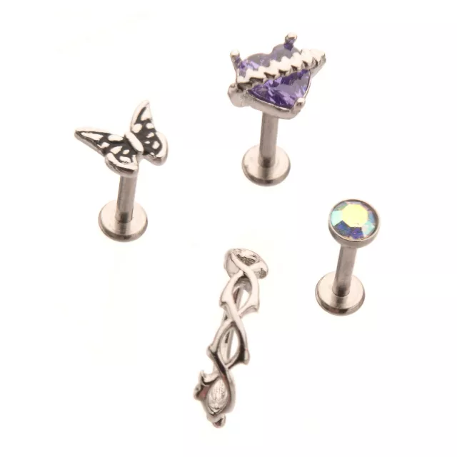 Multi-Pack CZ Purple Heart Butterfly Cartilage Earrings 4 Pack - 18 Gauge at Spencer's
