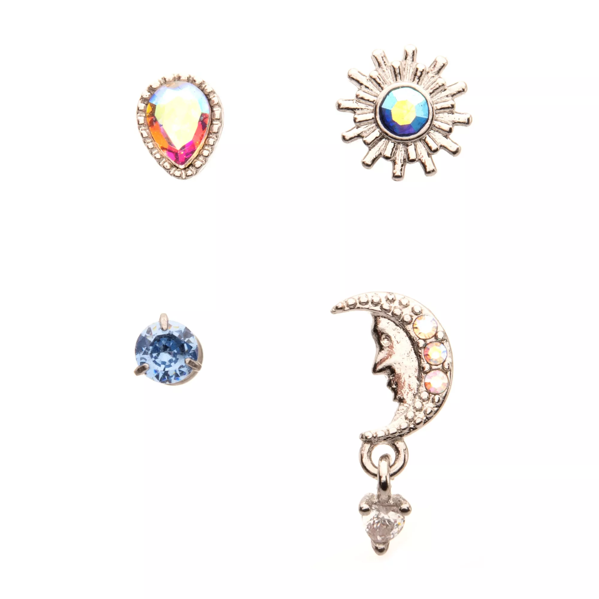 Multi-Pack CZ Sun Moon Cartilage Earrings 4 Pack - 18 Gauge at Spencer's