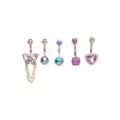Multi-Pack Purple Blue and Silver Butterfly Heart Belly Rings 5 Pack - 14 Gauge at Spencer's