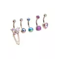 Multi-Pack Purple Blue and Silver Butterfly Heart Belly Rings 5 Pack - 14 Gauge at Spencer's