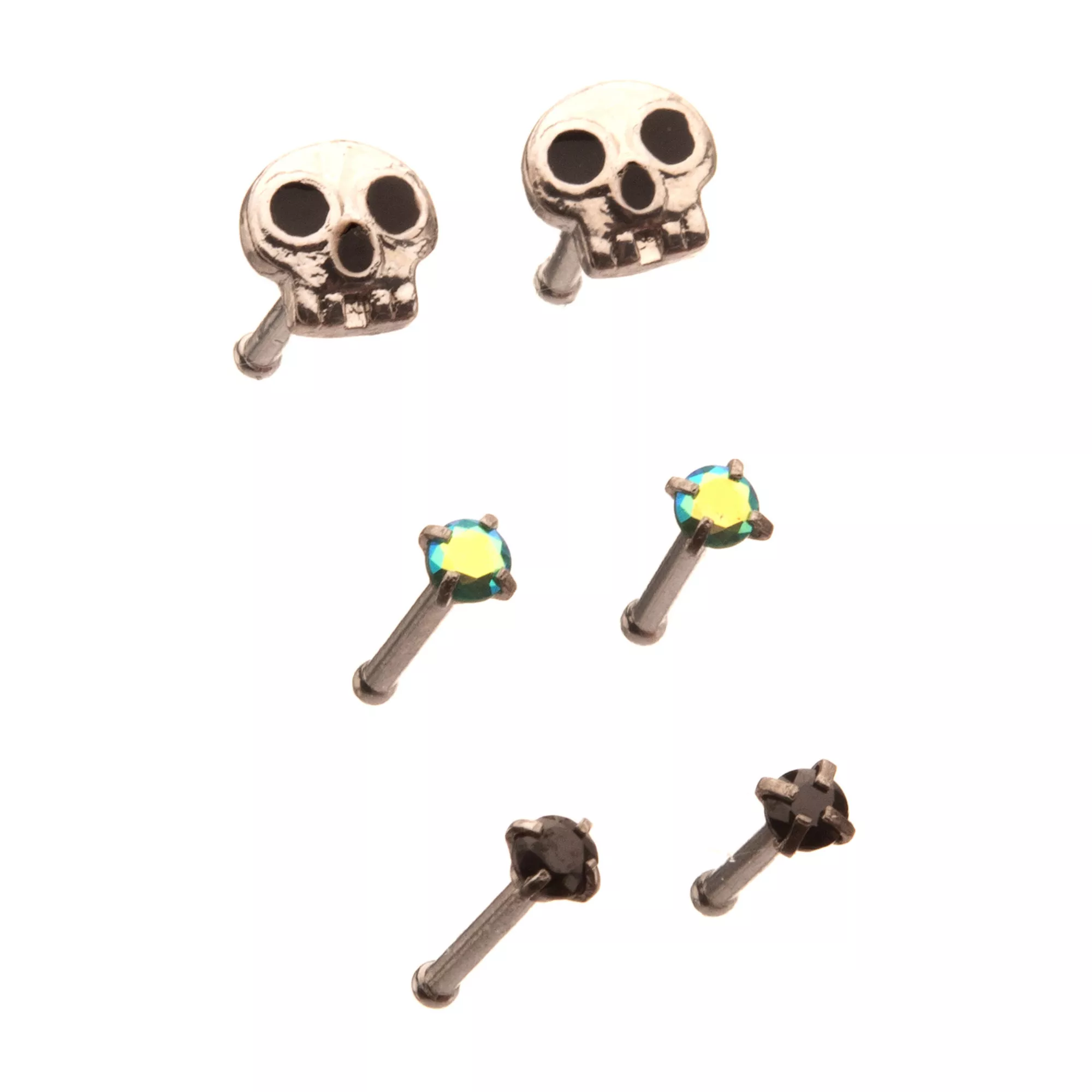 Multi-Pack Skull and Gem Basic Nose Pins 6 Pack - 20 Gauge at Spencer's