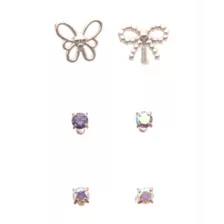 Multi-Pack Silver Butterfly Bow and Iridescent Gem Nose Pins 6 Pack - 20 Gauge at Spencer's