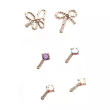 Multi-Pack Silver Butterfly Bow and Iridescent Gem Nose Pins 6 Pack - 20 Gauge at Spencer's