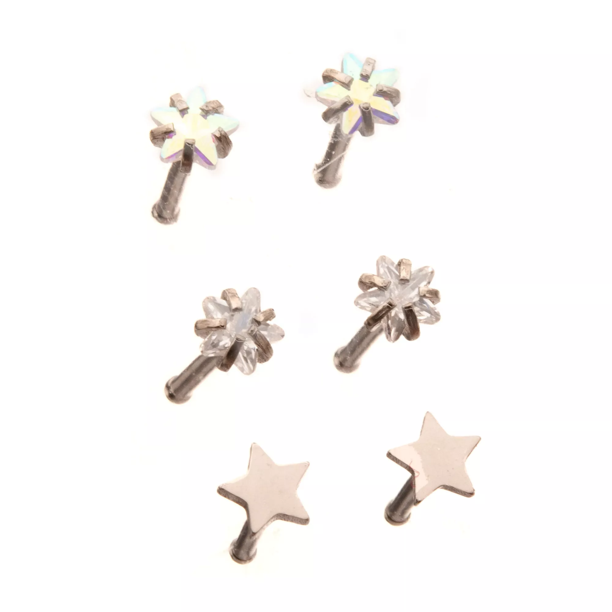 Multi-Pack Silver and Crystal Star Nose Pins 6 Pack - 20 Gauge at Spencer's