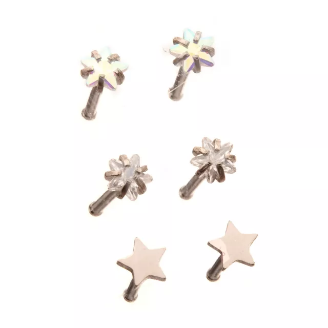 Multi-Pack Silver and Crystal Star Nose Pins 6 Pack - 20 Gauge at Spencer's