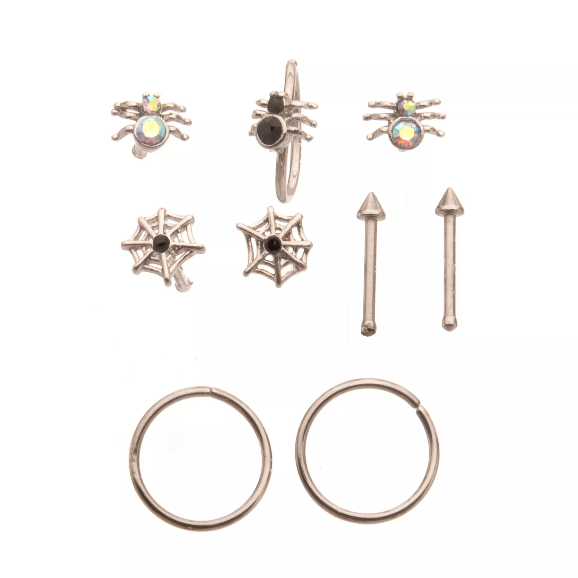 Multi-Pack CZ Spiderweb Nose Pins and Hoop 9 Pack - 20 Gauge at Spencer's