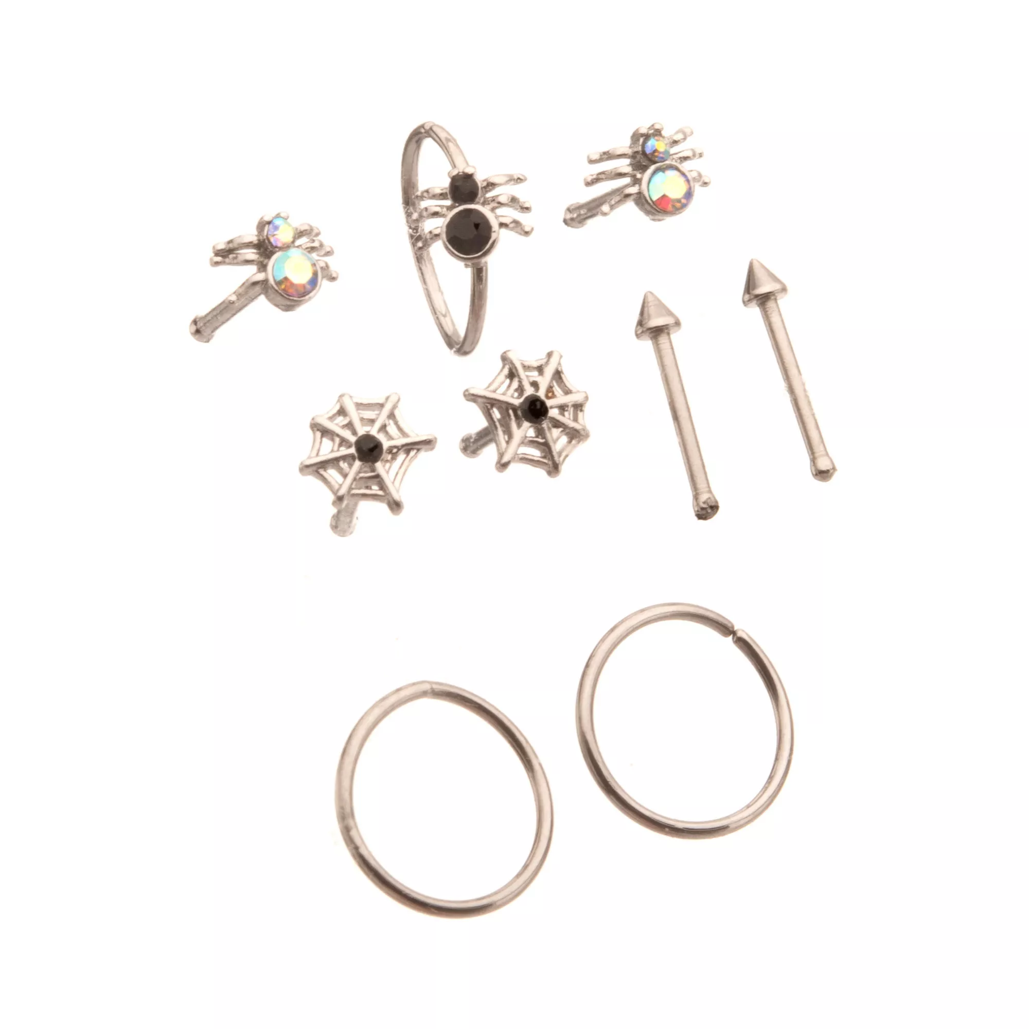 Multi-Pack CZ Spiderweb Nose Pins and Hoop 9 Pack - 20 Gauge at Spencer's