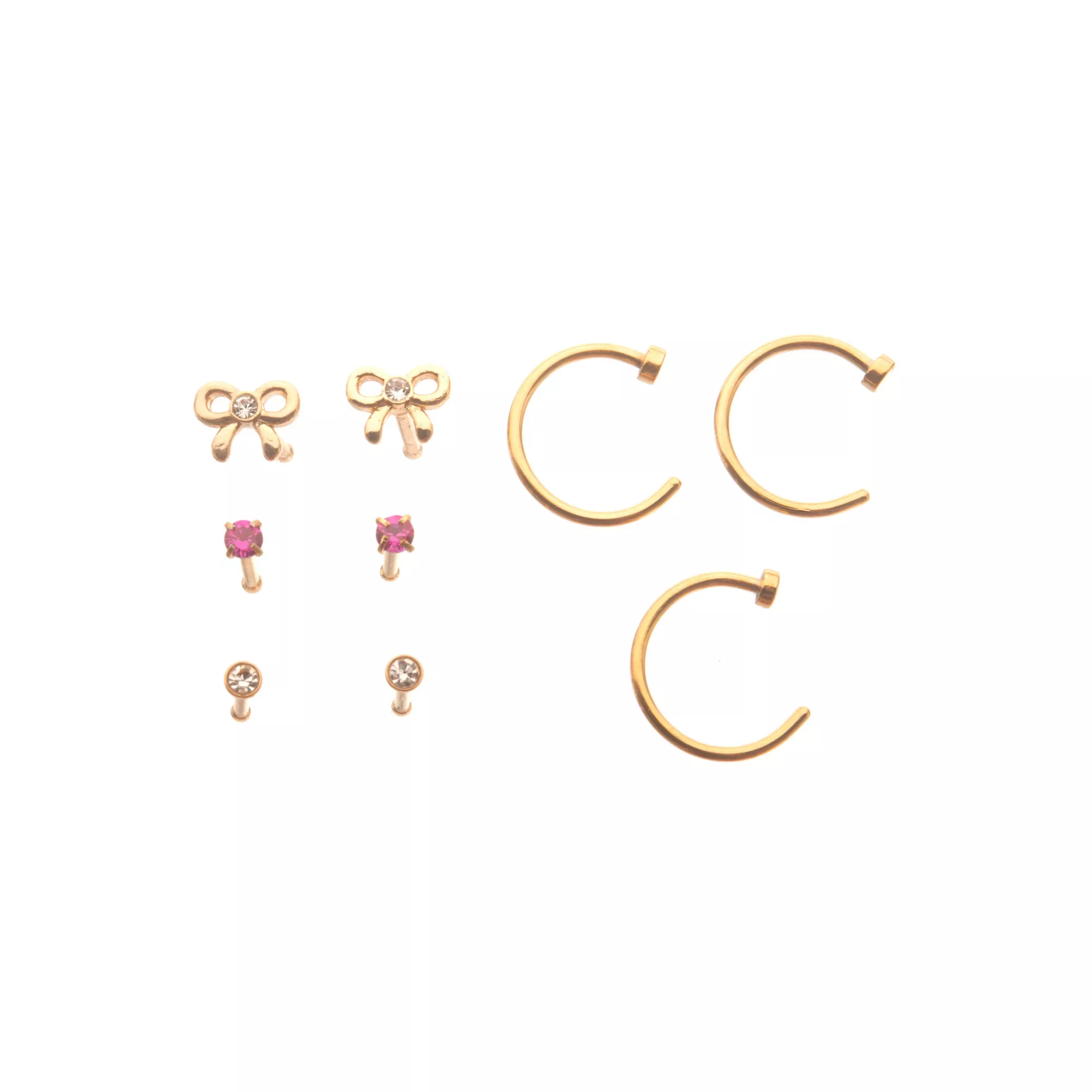 Multi-Pack CZ Bow Nose Pin and Hoop Rings 9 Pack - 20 Gauge at Spencer's