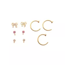 Multi-Pack CZ Bow Nose Pin and Hoop Rings 9 Pack - 20 Gauge at Spencer's