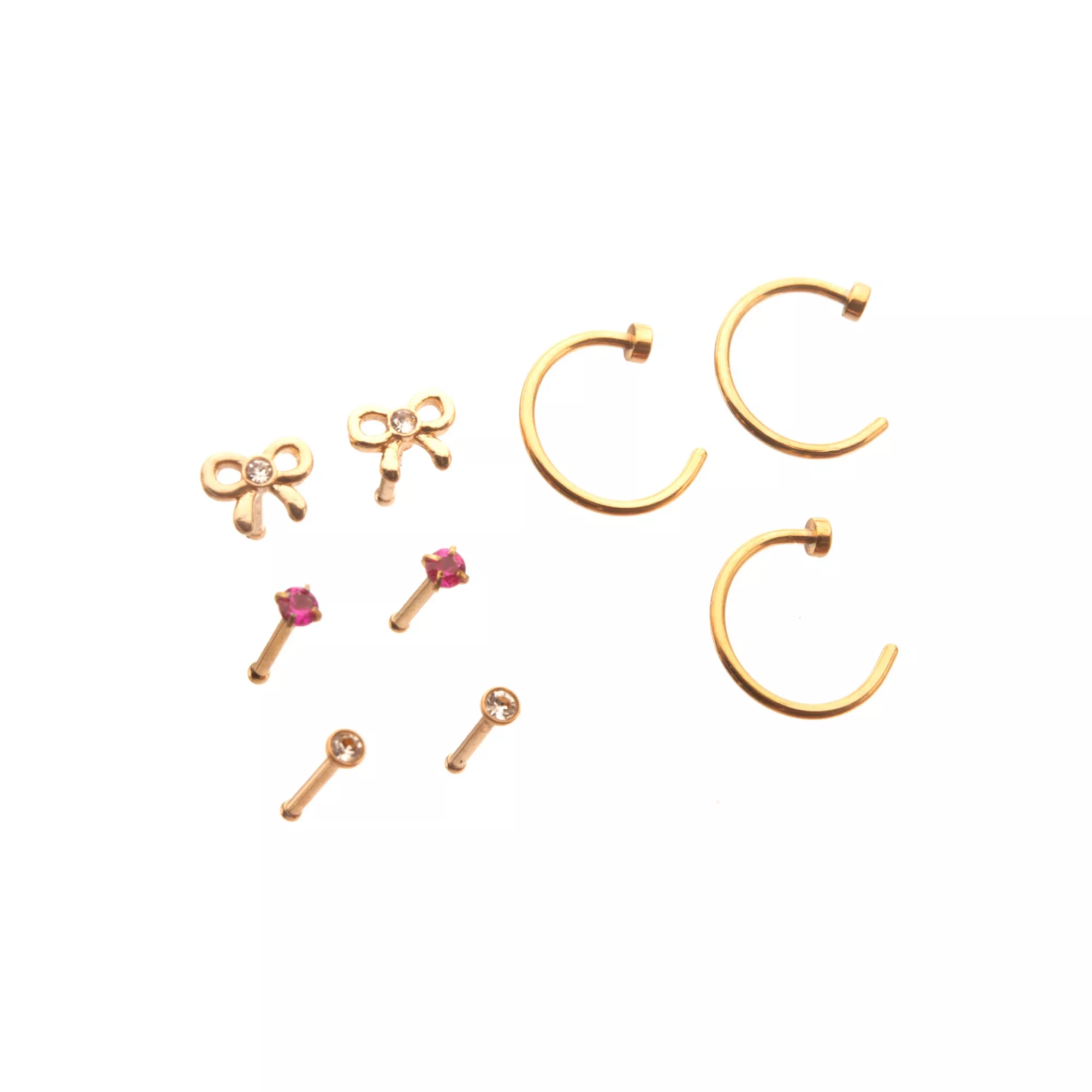 Multi-Pack CZ Bow Nose Pin and Hoop Rings 9 Pack - 20 Gauge
