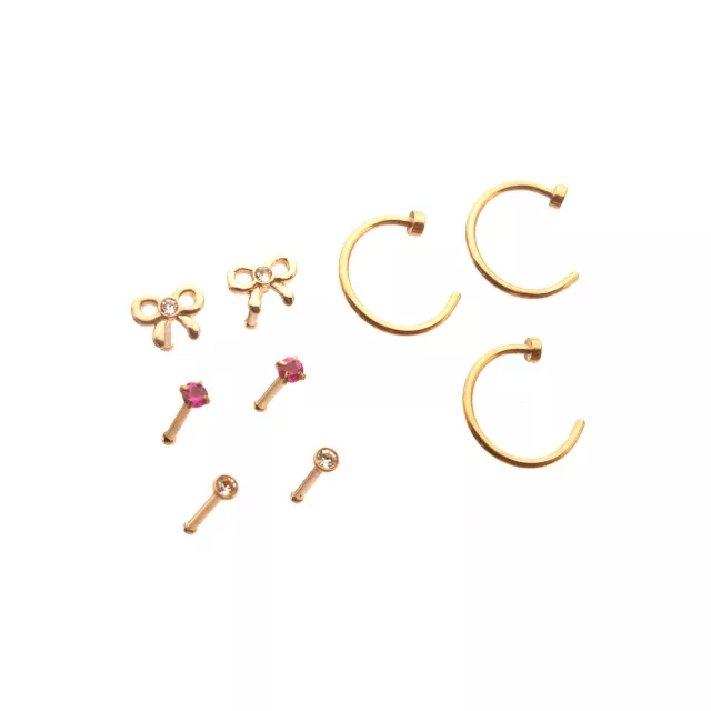 Multi-Pack CZ Bow Nose Pin and Hoop Rings 9 Pack - 20 Gauge at Spencer's