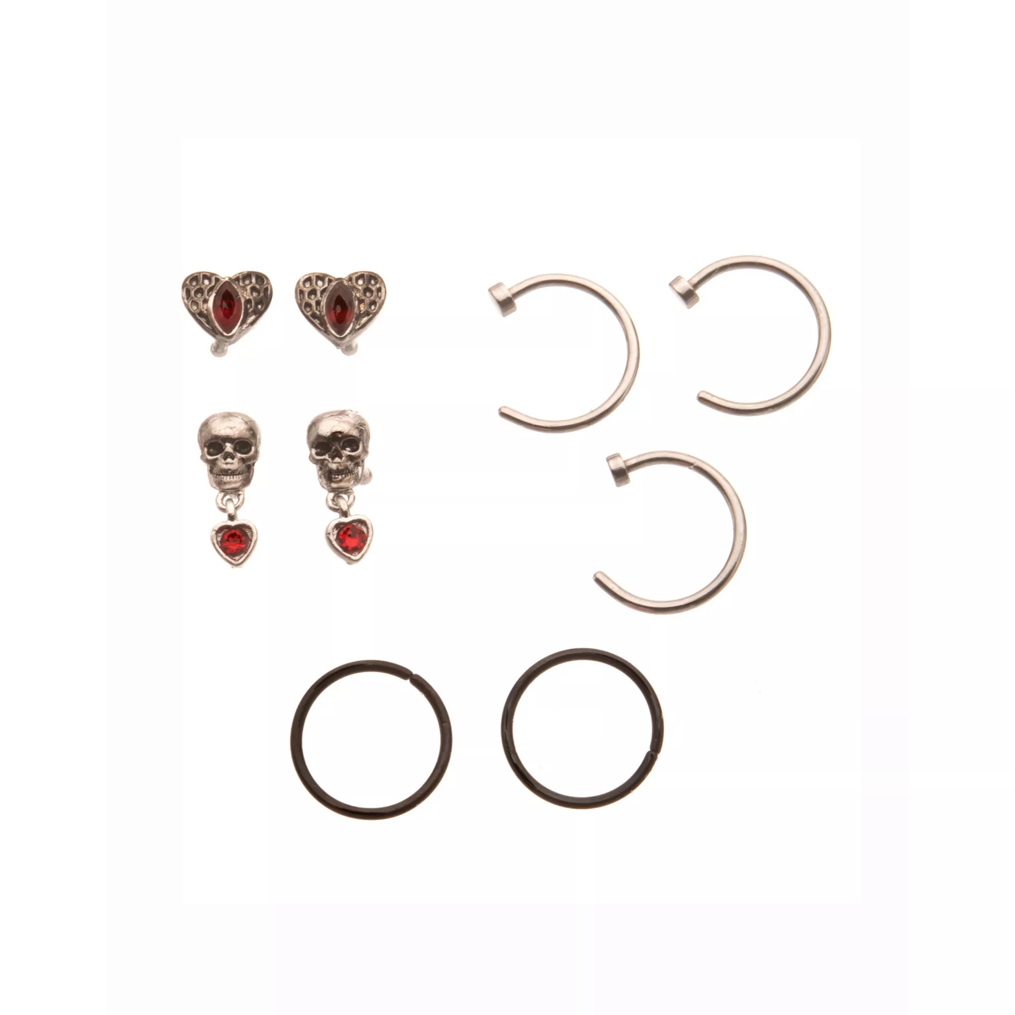 Multi-Pack CZ Skull Dangle Nose Pins and Hoop 9 Pack - 20 Gauge at Spencer's