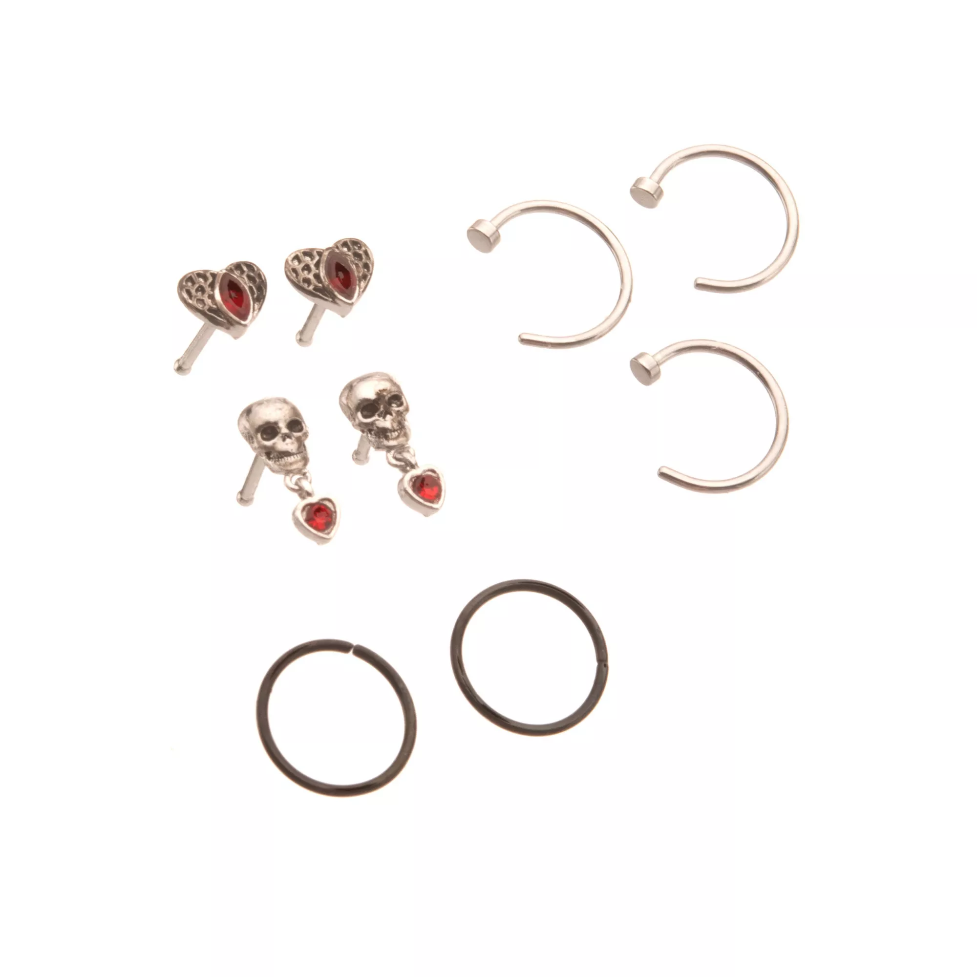 Multi-Pack CZ Skull Dangle Nose Pins and Hoop 9 Pack - 20 Gauge at Spencer's