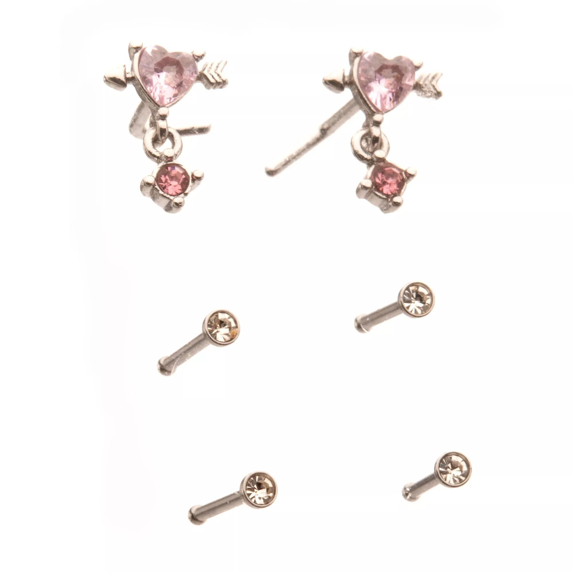 Multi-Pack Lovestruck Heart Dangle and Basic Nose Pins 6 Pack - 20 Gauge at Spencer's