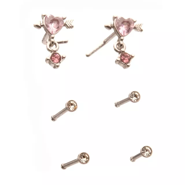Multi-Pack Lovestruck Heart Dangle and Basic Nose Pins 6 Pack - 20 Gauge at Spencer's