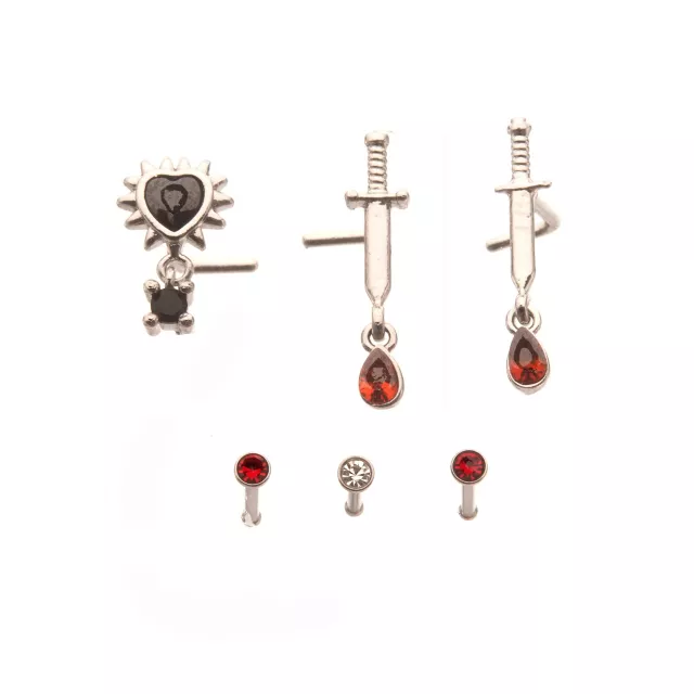 Multi-Pack Dangle Gem Heart Sword L-Bend and Basic Nose Pins 6 Pack - 20 Gauge at Spencer's