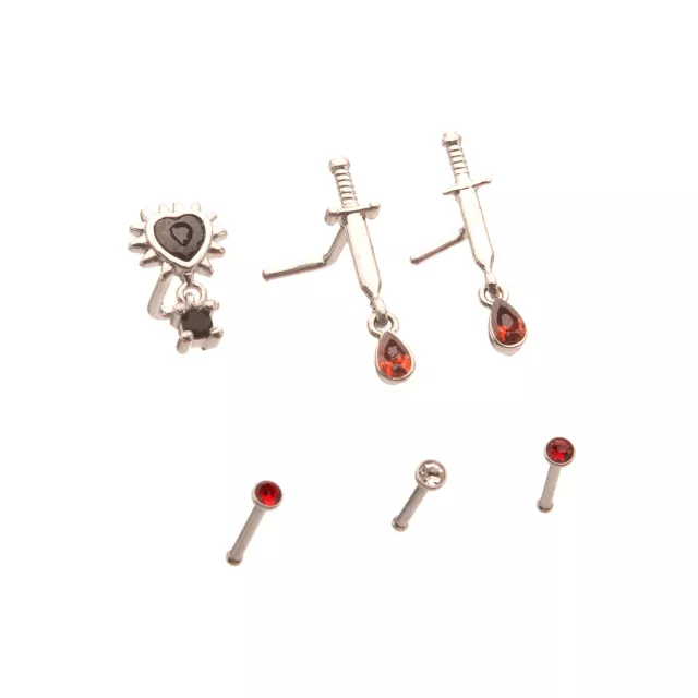 Multi-Pack Dangle Gem Heart Sword L-Bend and Basic Nose Pins 6 Pack - 20 Gauge at Spencer's