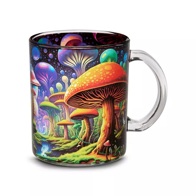 Trippy Mushrooms Glass Coffee Mug - 15 oz. at Spencer's