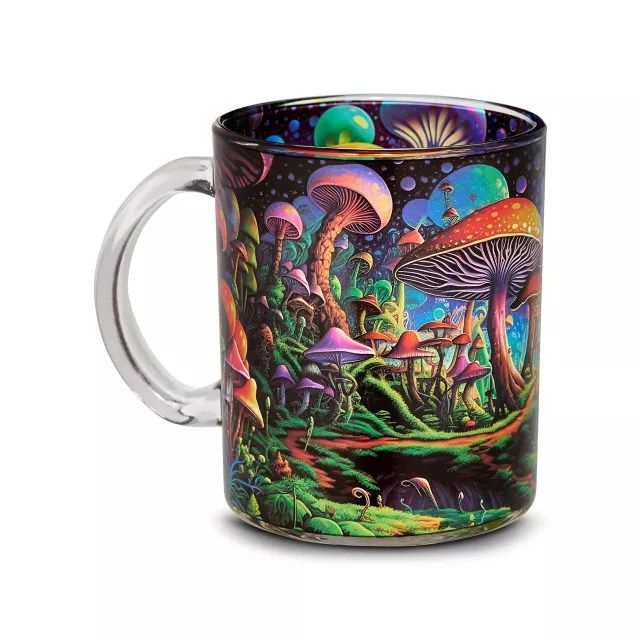Trippy Mushrooms Glass Coffee Mug - 15 oz. at Spencer's