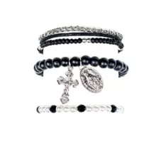Multi-Pack Pearl-Effect Cross Black Silvertone Bracelets - 3 Pack at Spencer's