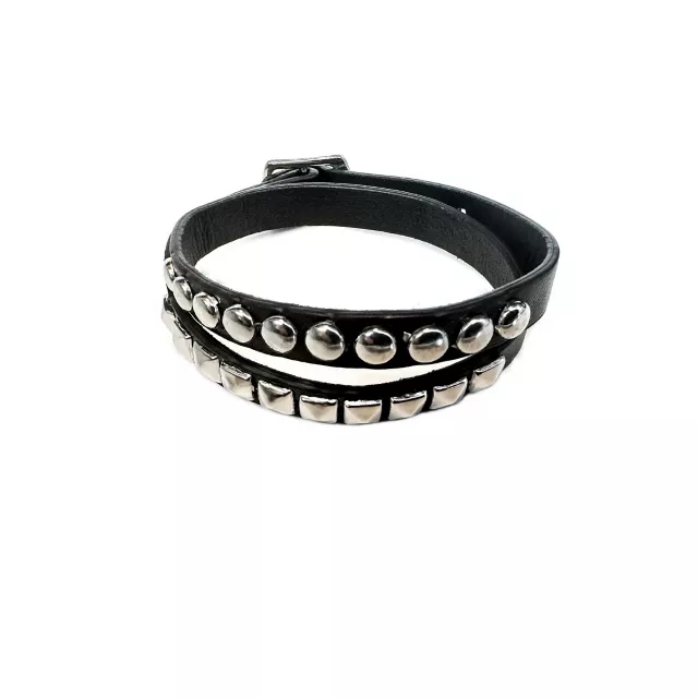 Black and Silvertone Studded Double Row Cuff Bracelet at Spencer's