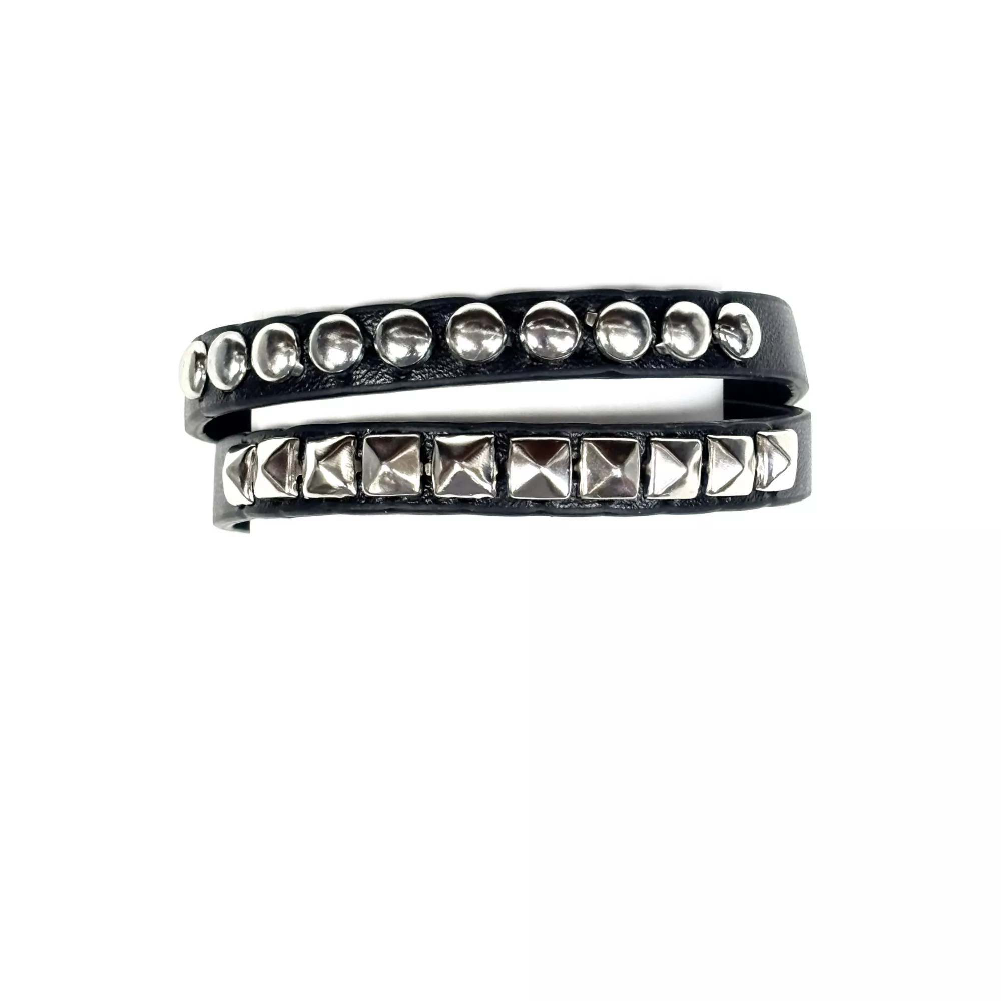 2-Row Black and Silver-Tone Studded Cuff Bracelet
