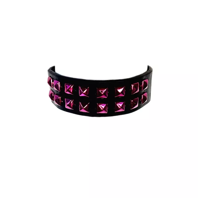 Black and Pink Studded Double Row Cuff Bracelet at Spencer's