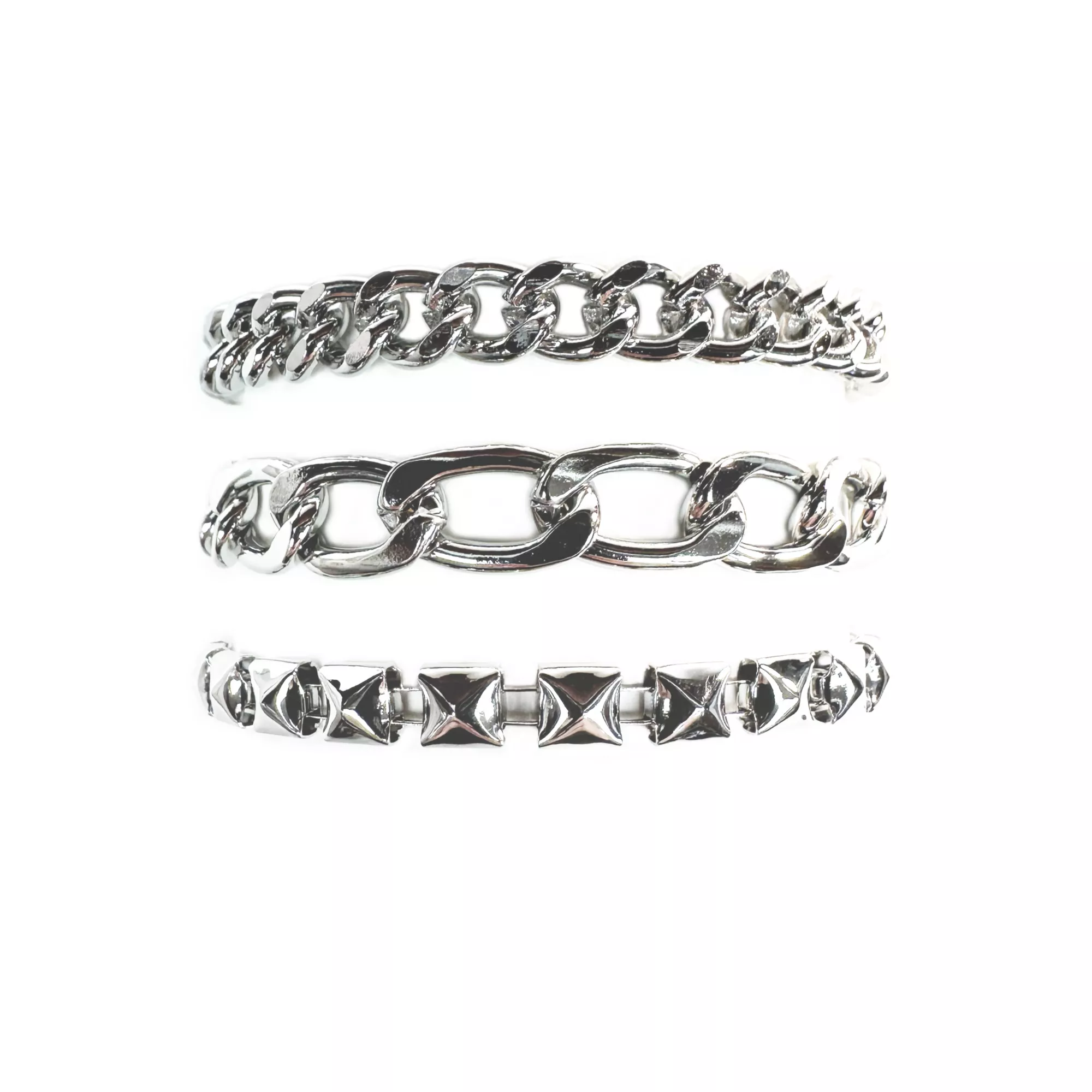 Multi-Pack Silvertone Curb Chain Link Bracelets - 3 Pack at Spencer's