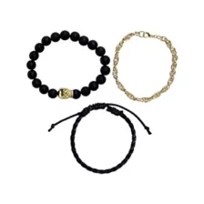 Multi-Pack Black and Goldtone Skull Beaded Cord Bracelets - 3 Pack at Spencer's