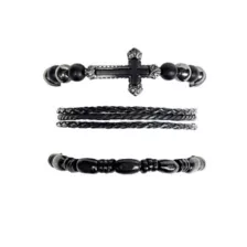 Multi-Pack Black Beaded Cord Cross Bracelets - 3 Pack at Spencer's