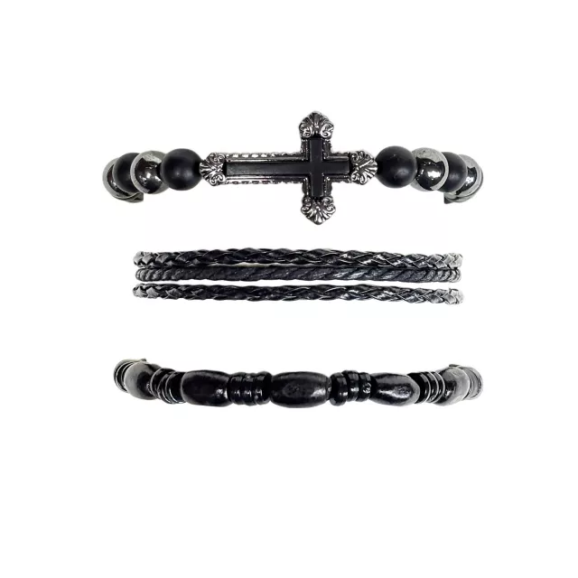 Multi-Pack Black Beaded Cord Cross Bracelets - 3 Pack at Spencer's