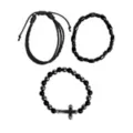 Multi-Pack Black Beaded Cord Cross Bracelets - 3 Pack at Spencer's