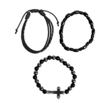 Multi-Pack Black Beaded Cord Cross Bracelets - 3 Pack at Spencer's
