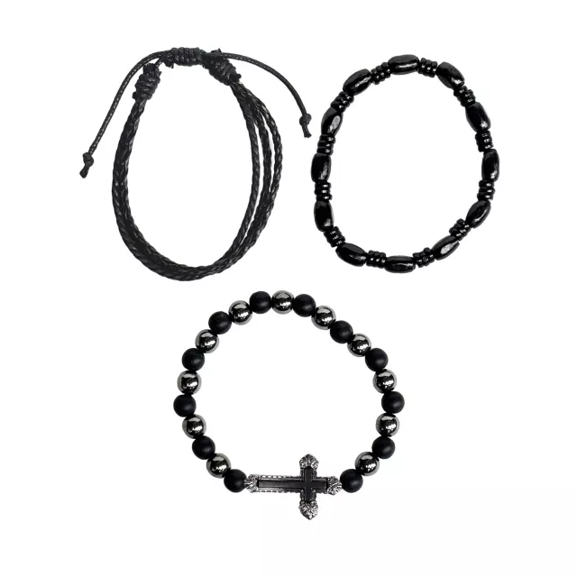 Multi-Pack Black Beaded Cord Cross Bracelets - 3 Pack at Spencer's