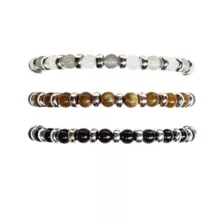 Multi-Pack Black White and Brown Beaded Bracelets - 3 Pack at Spencer's