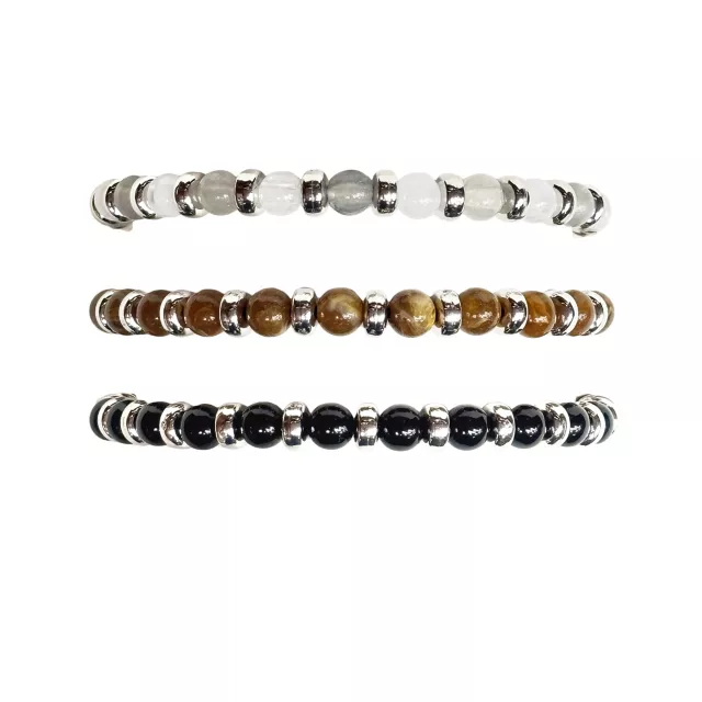 Multi-Pack Black White and Brown Beaded Bracelets - 3 Pack at Spencer's