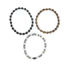 Multi-Pack Black White and Brown Beaded Bracelets - 3 Pack at Spencer's