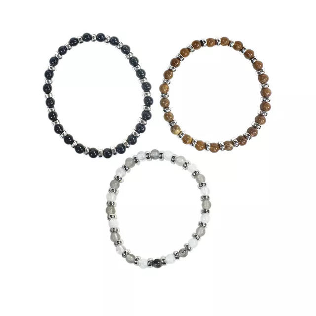 Multi-Pack Black White and Brown Beaded Bracelets - 3 Pack at Spencer's