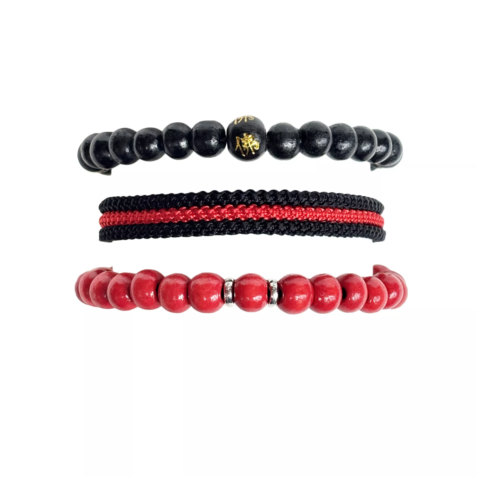 Multi-Pack Black and Red Beaded Cord Bracelets - 3 Pack at Spencer's