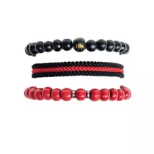 Multi-Pack Black and Red Beaded Cord Bracelets - 3 Pack at Spencer's