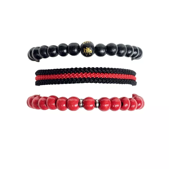 Multi-Pack Black and Red Beaded Cord Bracelets - 3 Pack at Spencer's