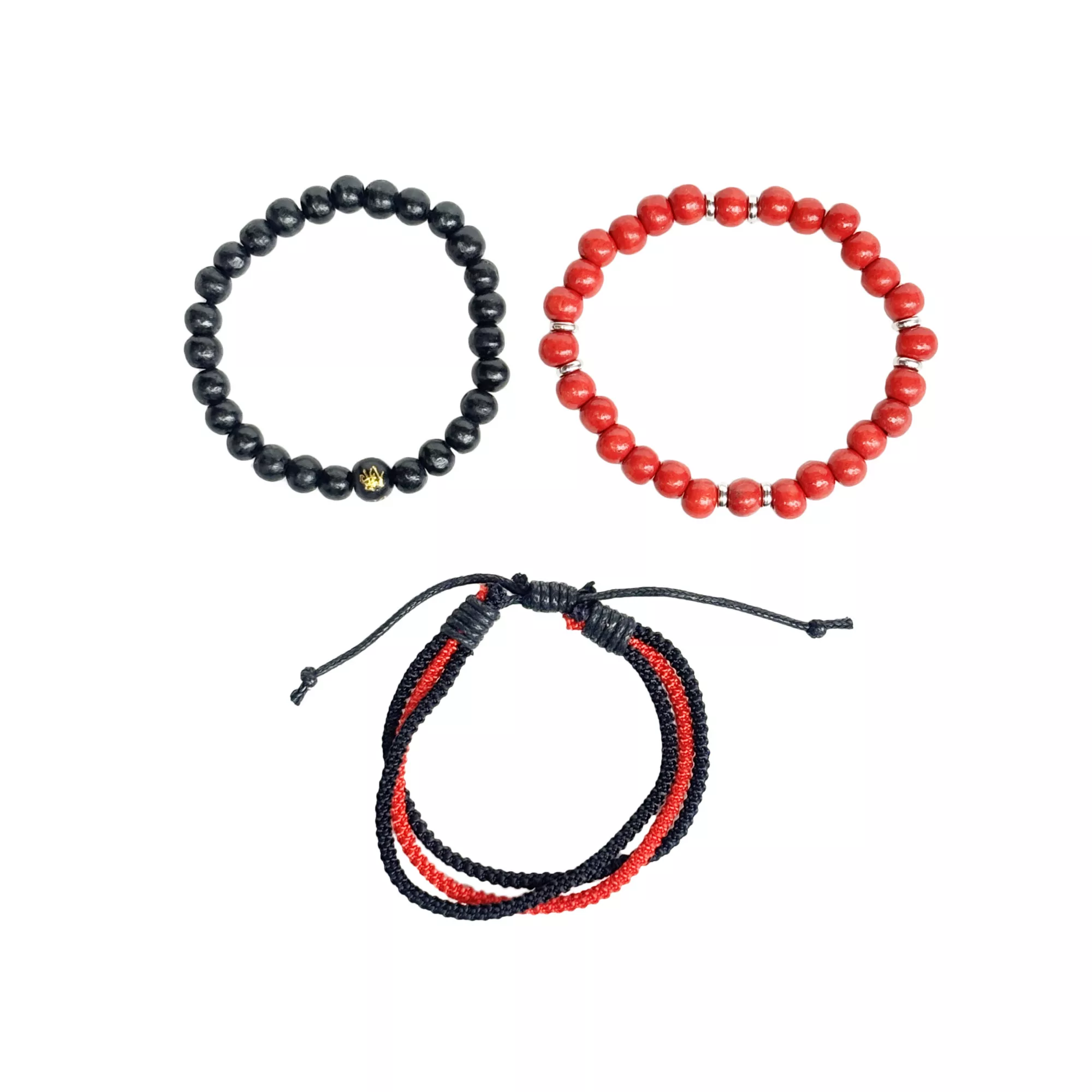 Multi-Pack Black and Red Beaded Cord Bracelets - 3 Pack at Spencer's