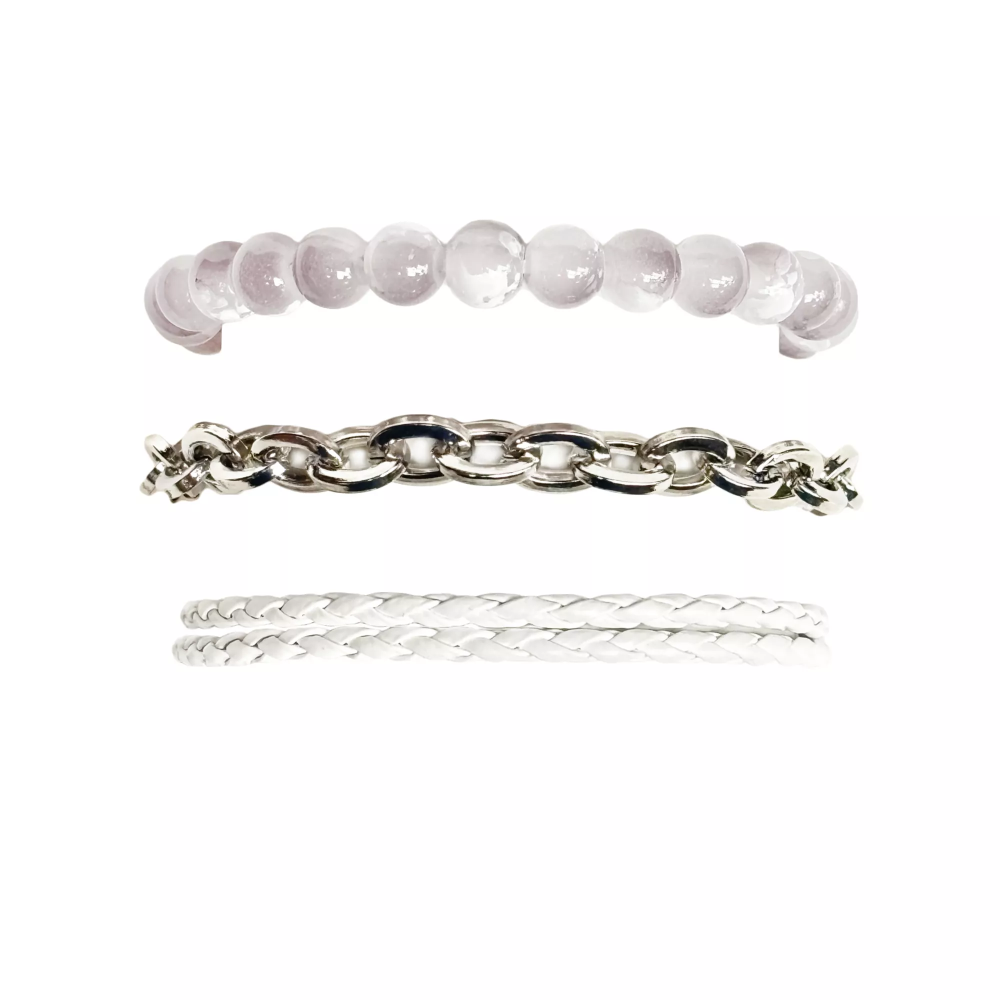 Multi-Pack White Beaded Cord and Chain Bracelets - 3 Pack at Spencer's