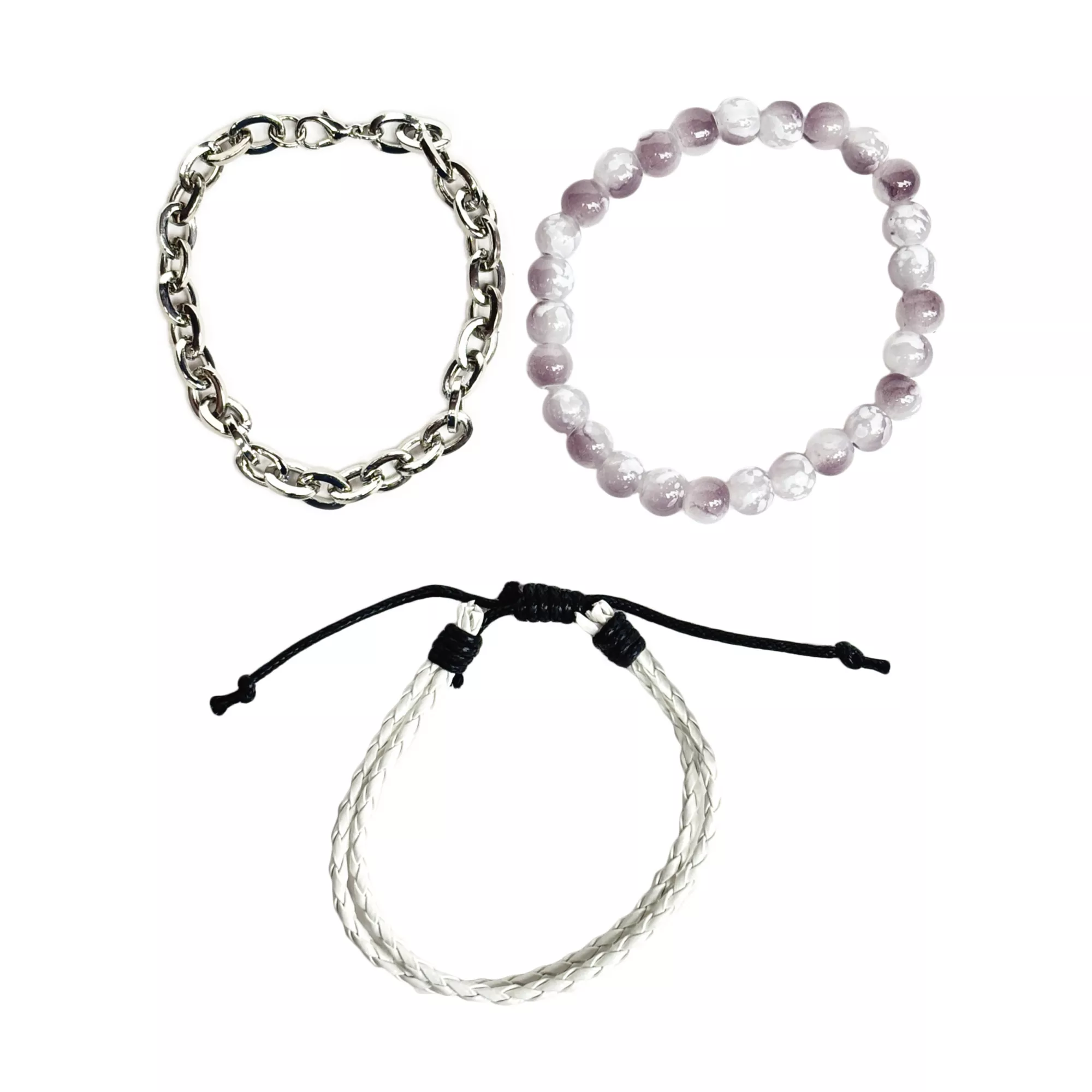 Multi-Pack White Beaded Cord and Chain Bracelets - 3 Pack at Spencer's