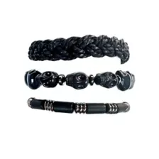 Multi-Pack Black Skull and Braided Bracelets - 3 Pack at Spencer's